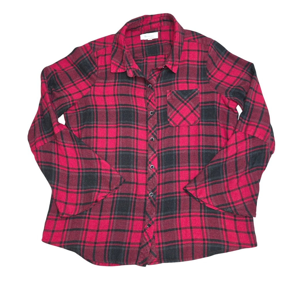 Two by Vince Camuto Red Black Buffalo Plaid Bell Sleeve Button Down Shirt Large